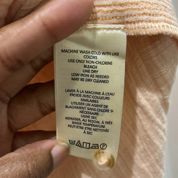 Anthropologie V-Neck Popover Cotton Long Sleeve Shirt in Orange Sz S - Picture 9 of 12